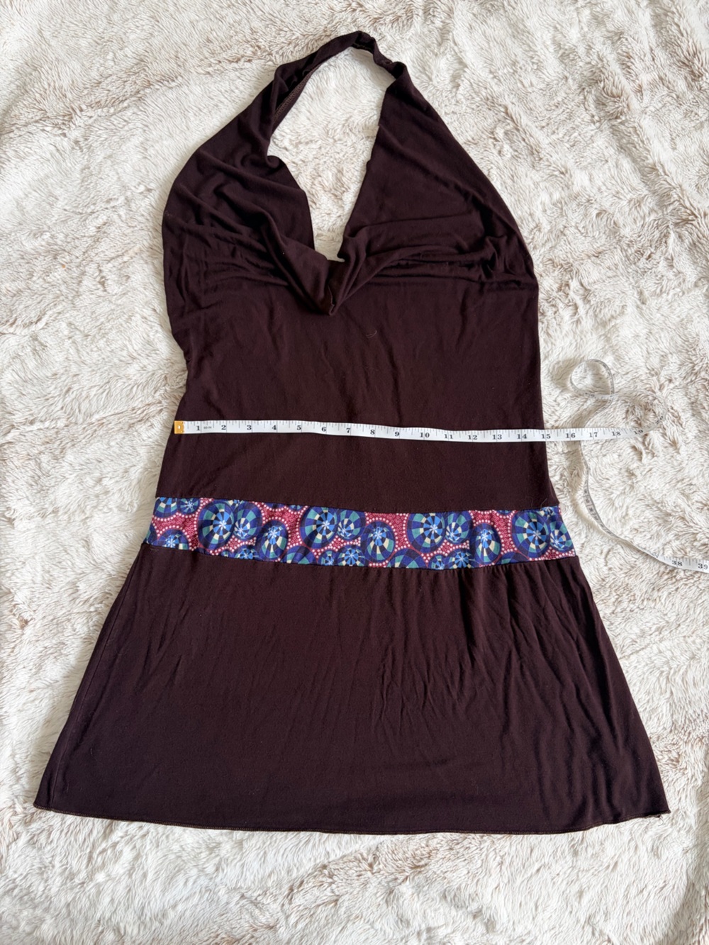 Rare Vintage Y2K Slinky Brown Halter Mini Dress Low Back Fairy Grunge Going Out - Picture 9 of 11